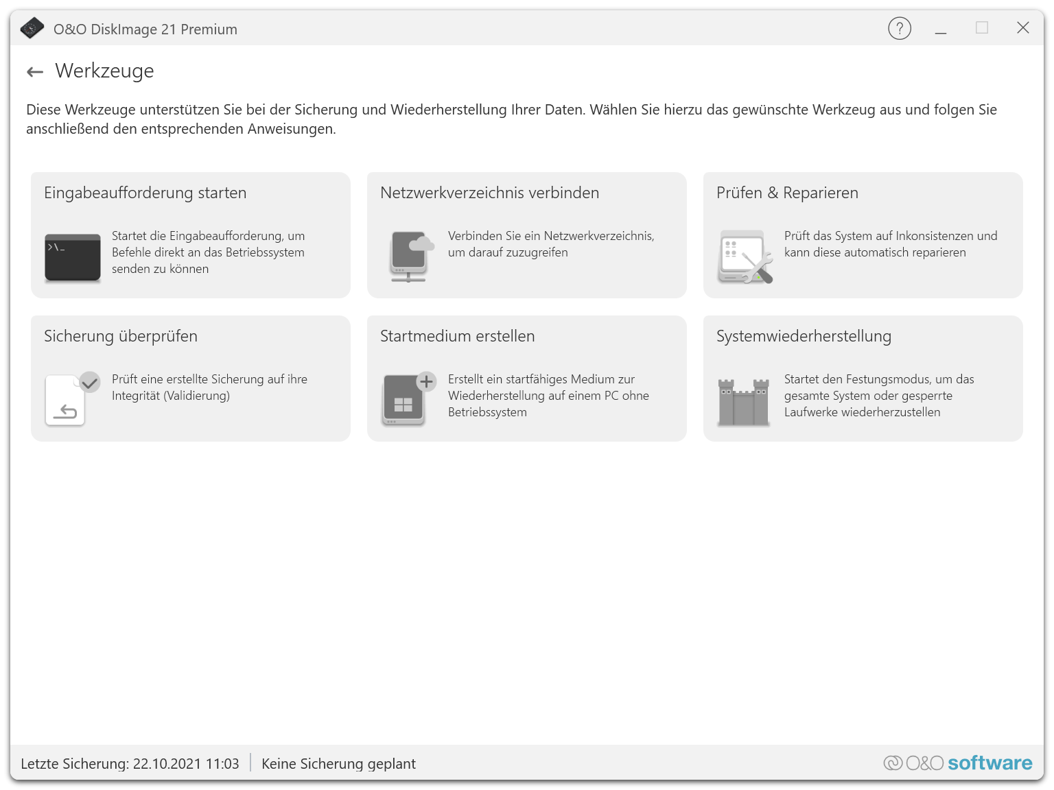 O&O DiskImage Premium - Werkzeuge