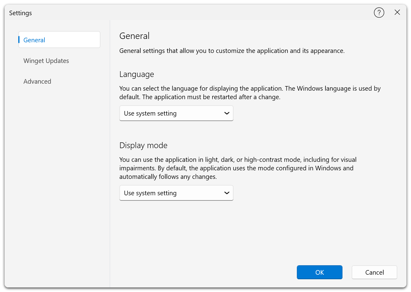 The General page of the settings dialog