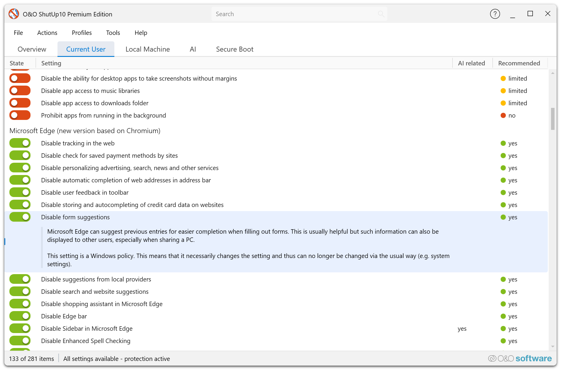 Settings Dialog β Information tab showing application version, edition, and product details